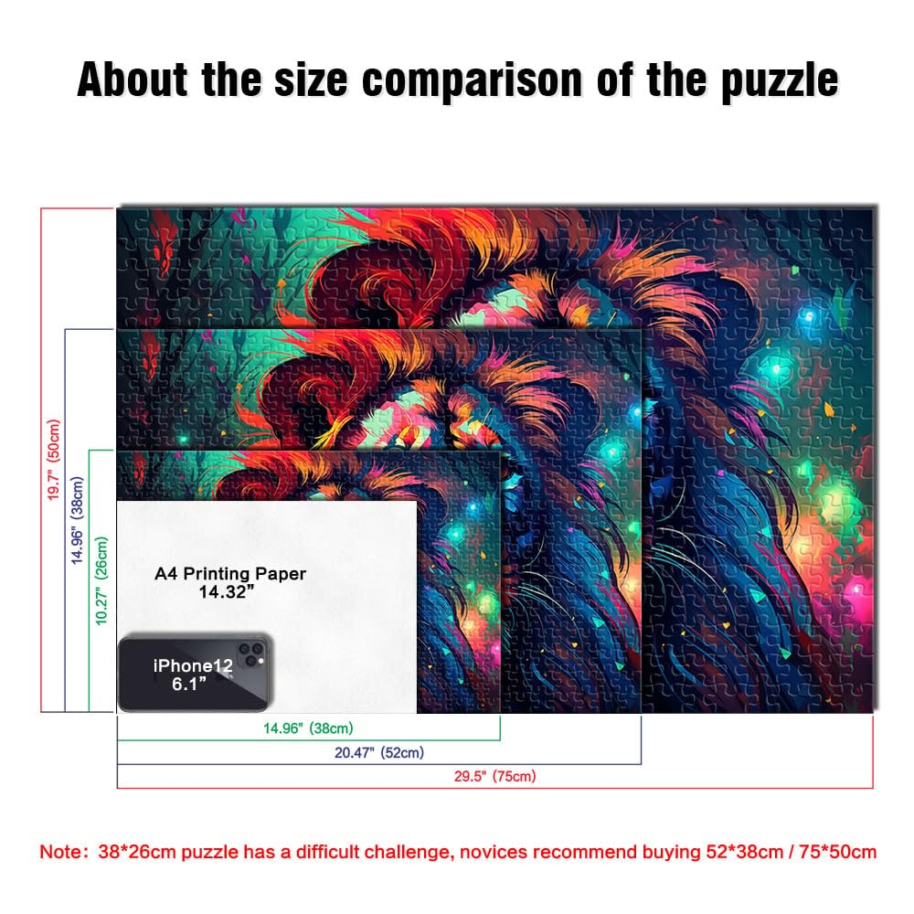 Puzzle da 2000 pezzi per adulti leone neon cartone animato puzzle 70 x 100 cm con pezzi completamente ad incastro a forma casuale