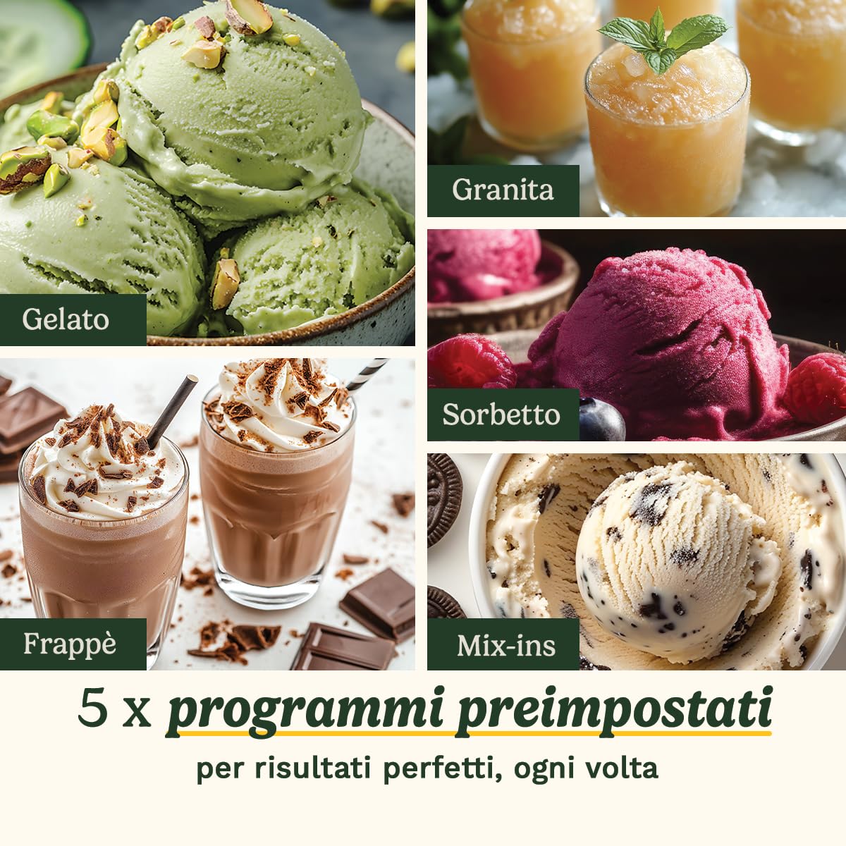 Cuisinart FreezeWand – 5 programmi: Gelato, Sorbetto, Frappè, Granita, Mix-ins | Vegana, proteica, light, senza latticini | Pronta in 5 min | Compatta | Vaschette 3×240ml (Nuovo)