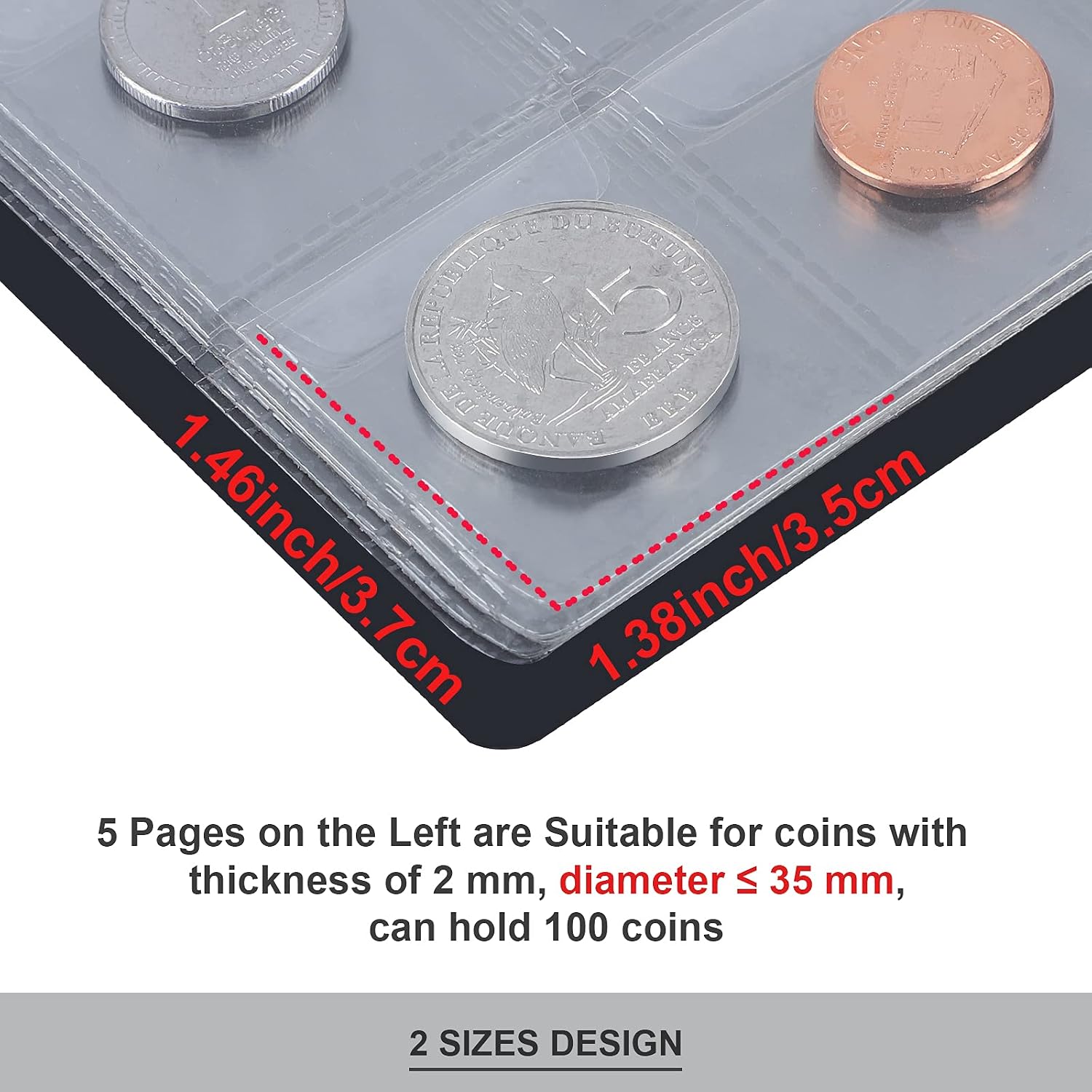 Ruisita Coin Collection Album 250 Pockets with 1 Tweezer Coin Storage Album Coin Holder Book Money Penny Pocket for Collectors 8.58 x 6.61 Inch (Blue) - Image 3