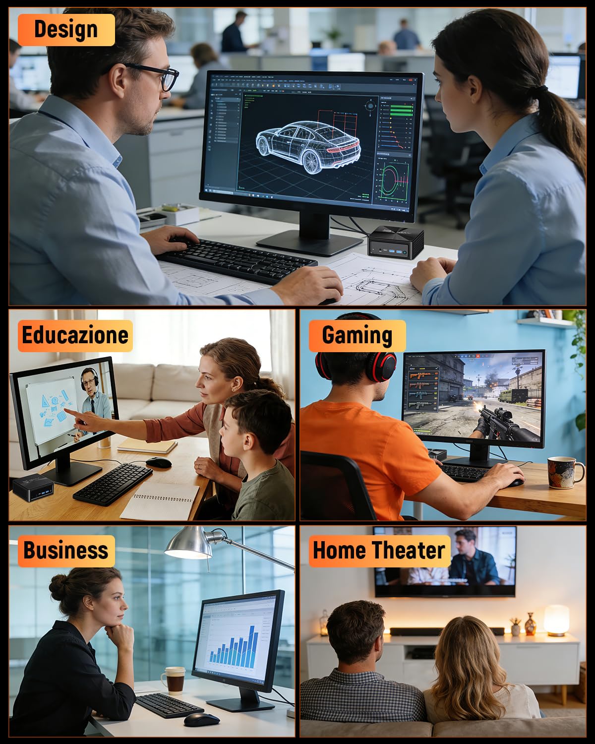 BMAX Mini PC Ryzen 7 8745HS(8C/16T, Max 4,9 GHz),16GB DDR5, 512GB NVMe SSD | Radeon 780M | 8K/60Hz | Triplo Display DP+HDMI+Type-C | WiFi 6,BT | 2.5G LAN | Mini Desktop Computer per Gaming, Ufficio