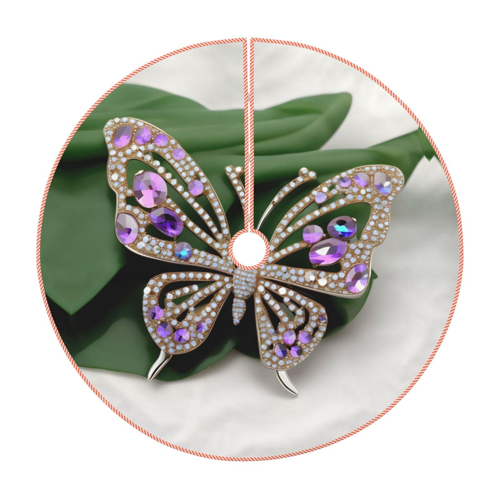 Jupe de sapin de Noël rustique avec papillon strass pour décoration intérieure extérieure