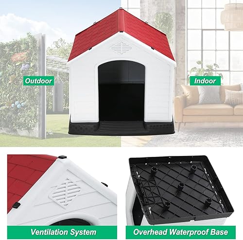 Vista 59 de FDW Casa para perros para interiores y exteriores, duradera, ventilada, impermeable, de plástico, para perros pequeños, medianos y grandes