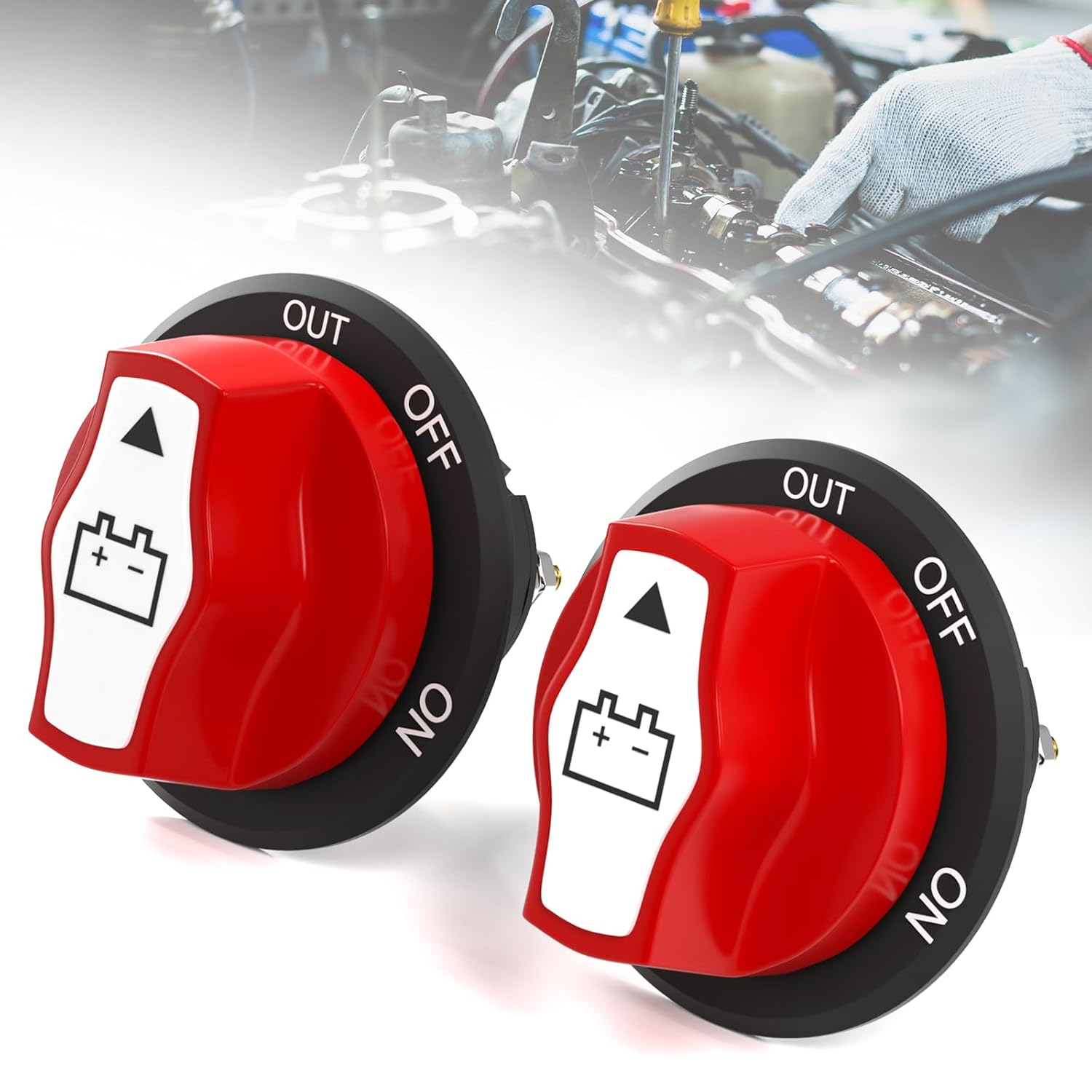 PSEQT 2Pcs Battery Disconnect Switch, Master Cut Shut Off Isolator Rotary Switch 12V 48V for Car Trailer Truck RV ATV Boat, Max 32V DC 200A Cont 300A Power On-Off-Out Switches