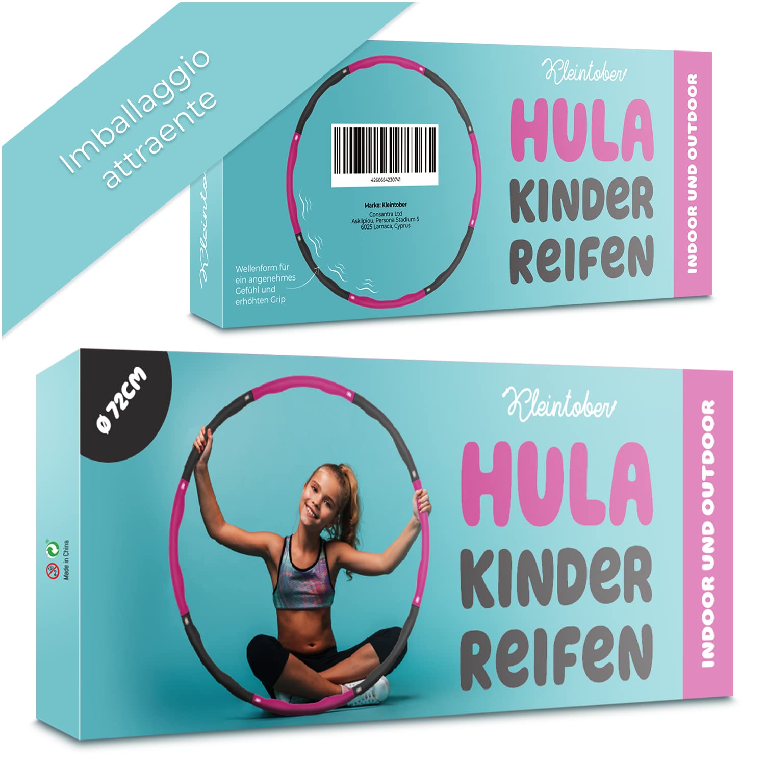 KLEINTOBER I Cerchio Hula Premium per bambini e adulti snelli I Set con istruzioni per esercizi Hula I Cerchio da ginnastica per bambini I Cerchio Hula Hoop per bambini I Cerchio Hullahub I