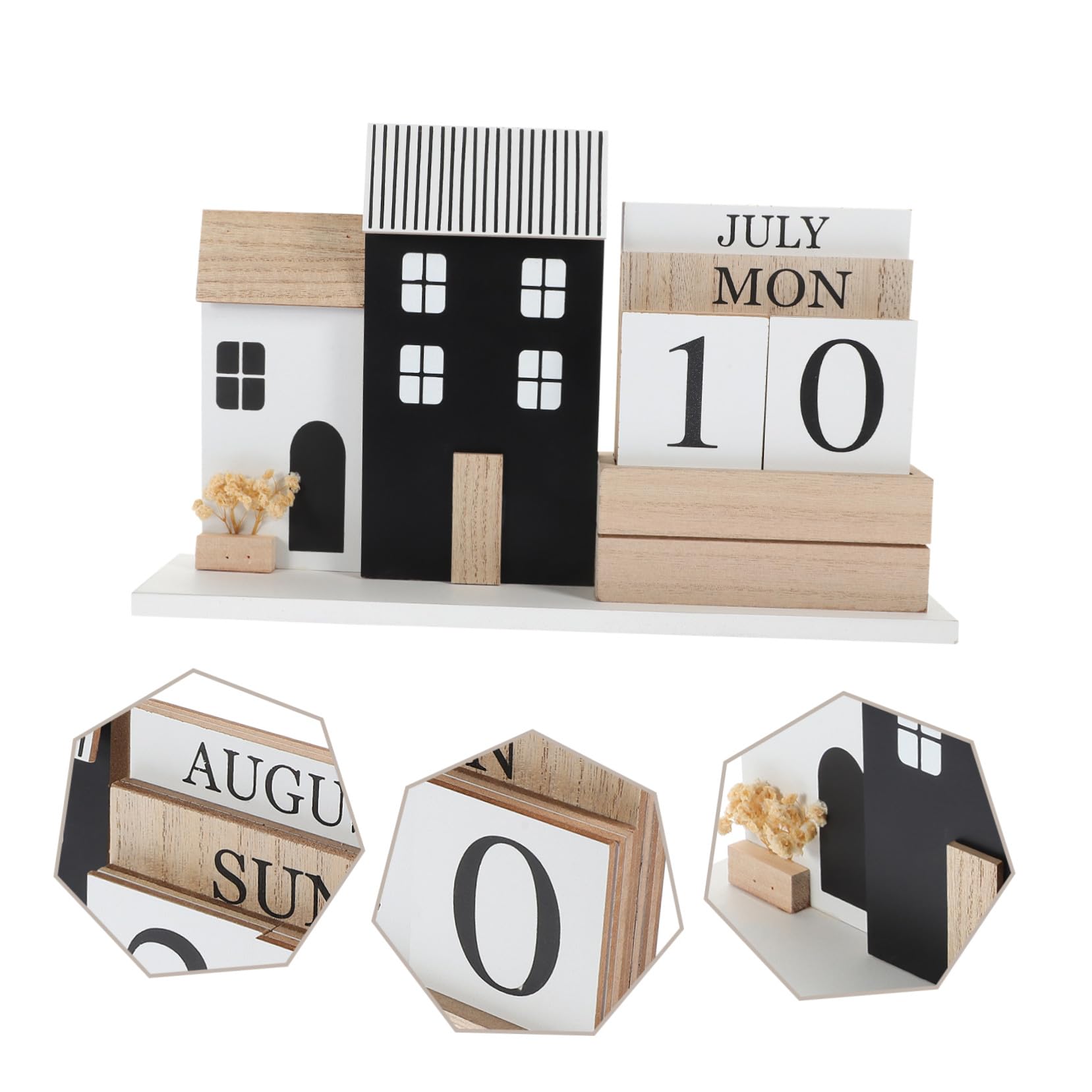 Calendario da Scrivania in Legno con Base Rustica Decorazione Artistica per Ufficio e Casa Dimensioni Visualizzazione Manuale di Data e Mese Planner Settimanale Essenziale