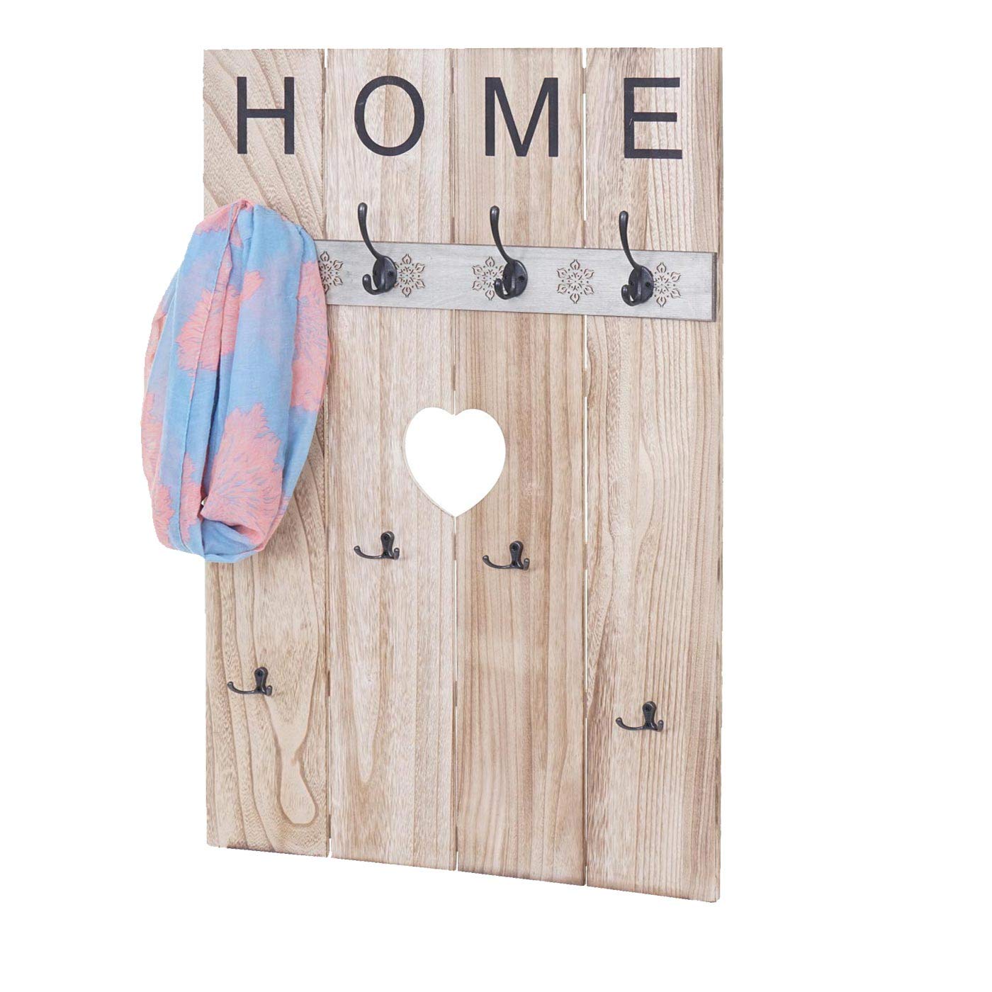 Mendler Wandgarderobe HWC-C89 Home, Garderobenpaneel Garderobe, Shabby-Look Vintage, 8 Haken 91x60cm - naturbraun