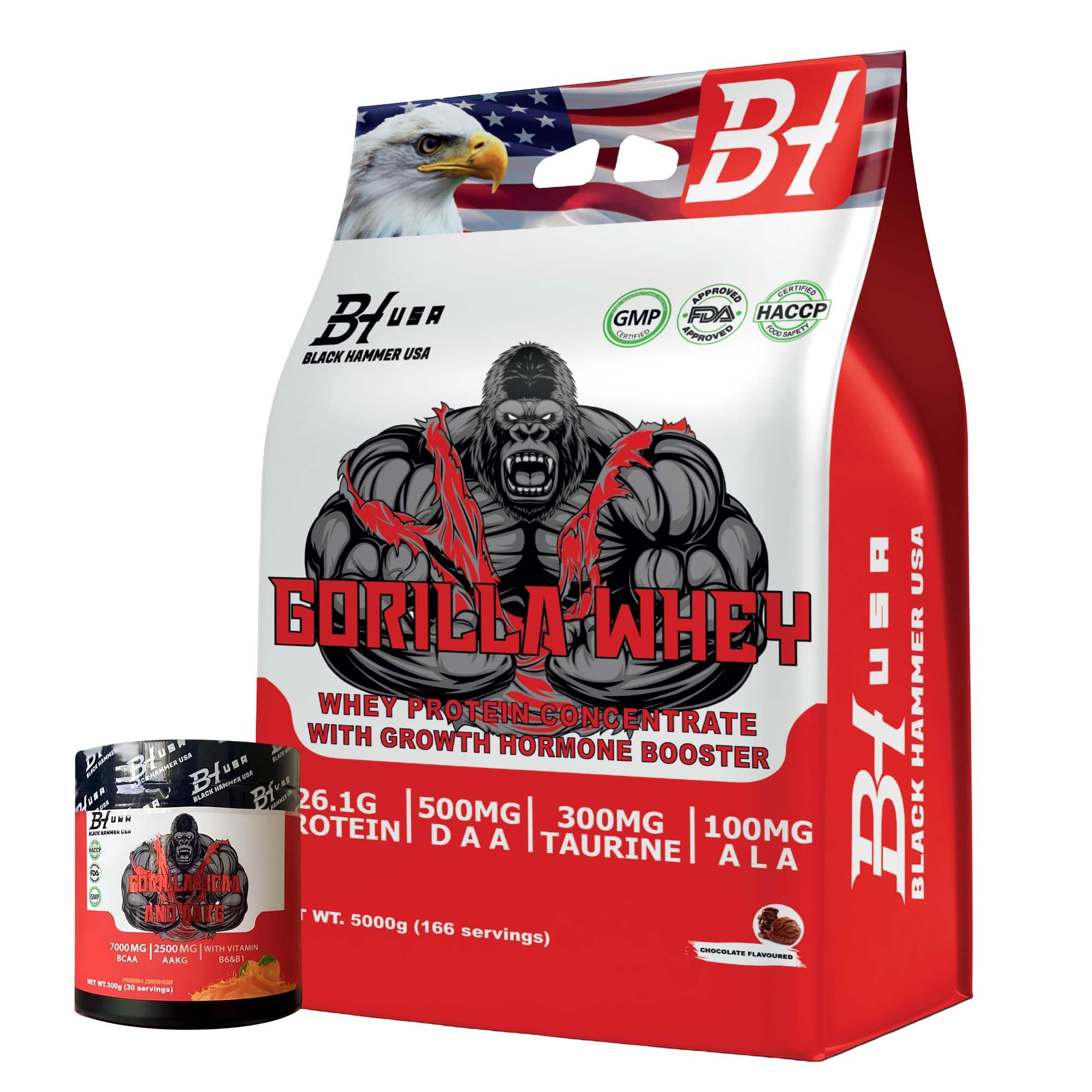 GORILLA Whey Protein - 5KG - Black Hammer USA - Protein Powder for Muscle Growth & Recovery + Free Gorilla BCAA Gift (5000g, Schokolade)