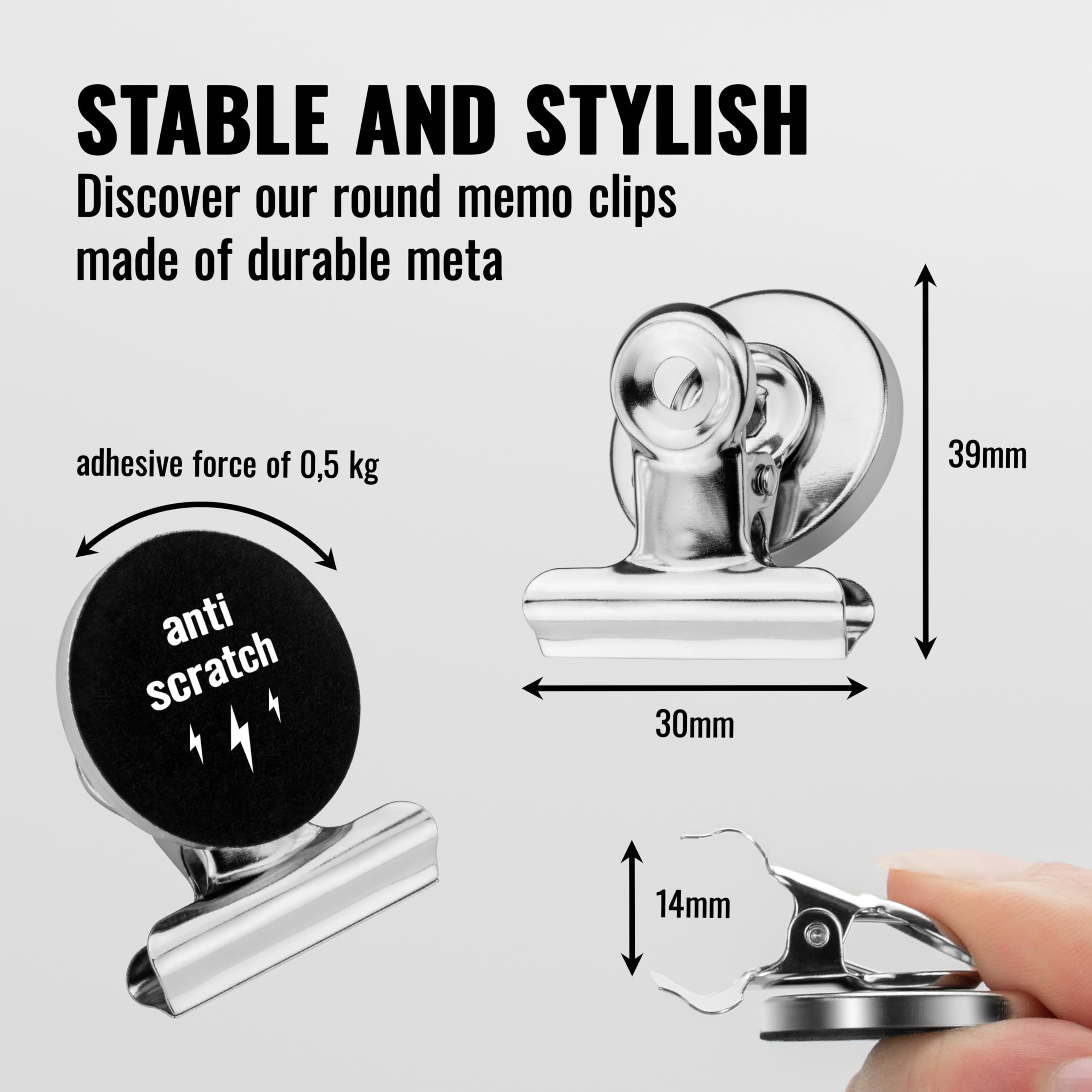 Poppstar 12x Magnetic Clips (Round Magnetic memo Clips with 0.5 kg Clamping Force, 3.9x3.0x2.3 cm) Silver - Image 2