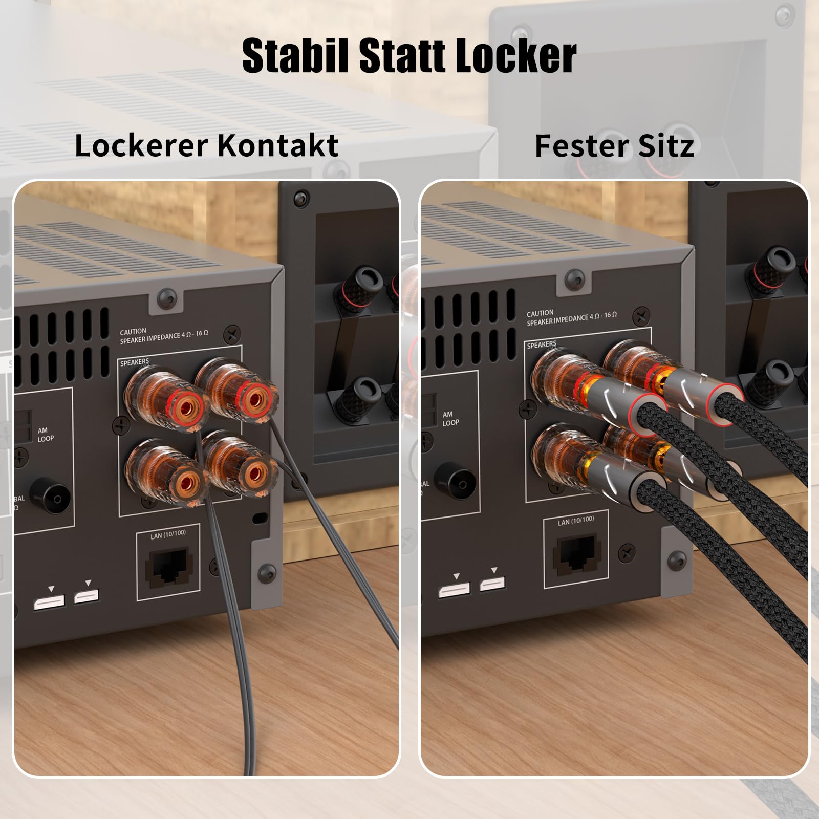 Monosaudio B801G Lautsprecher Bananenstecker, 6mm/10AWG, 4 Stück | 99,998% Reines Kupfer, Vergoldet, Doppel-Schraubverriegelung, Mit Inbusschlüssel