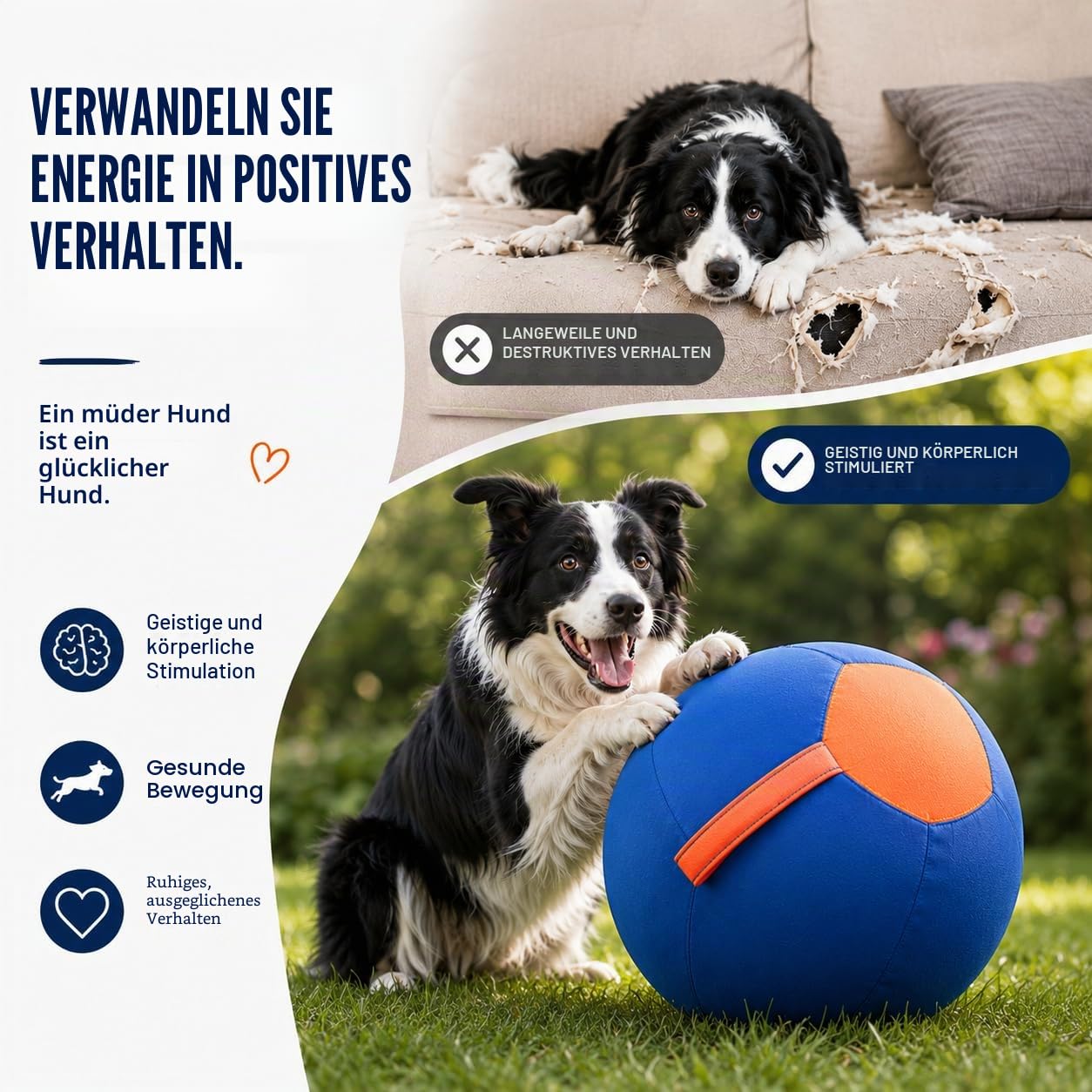 Herding Ball für Hunde, großes aufblasbares Haustierspielzeug, reißfest, widerstandsfähiger Welpenfußball mit Griff, Outdoor-Trainingsgerät für Border Collies, Innenhöfe und Pools (Bronze, 55 cm)