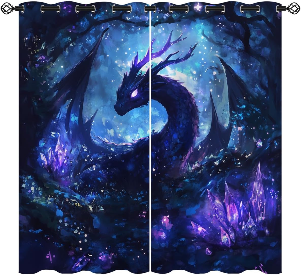Dragon Blackout Curtains for Girls Kids Teen Boys Home Decor,Watercolor Purple Magical Fantasy Dragon Grommet Thermal Insulated Drapes Darkening Window Curtain for Bedroom Living Room, 42 x 45 Inch