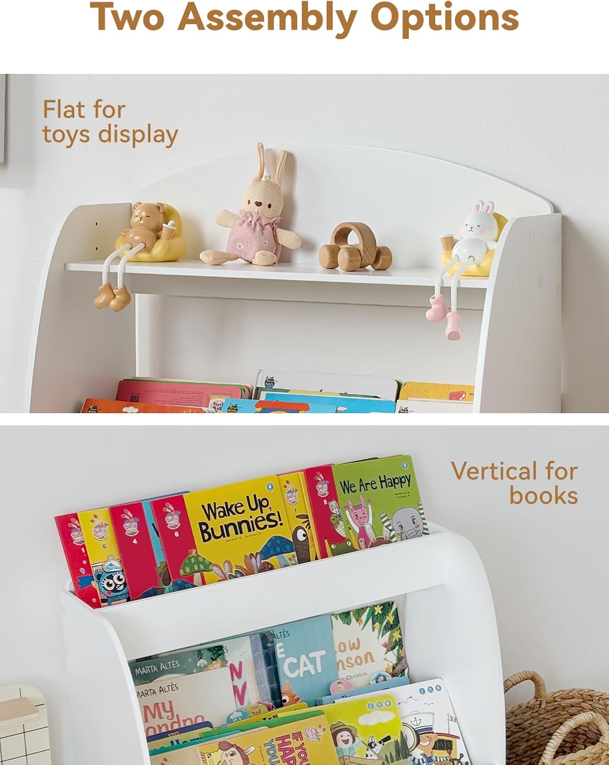 Wooden Kids Bookshelf and Toy Storage, 3-Tier Montessori Book Display Shelf for Toddler Kids Room, Nursery, Playroom, Classroom, White - Image 4