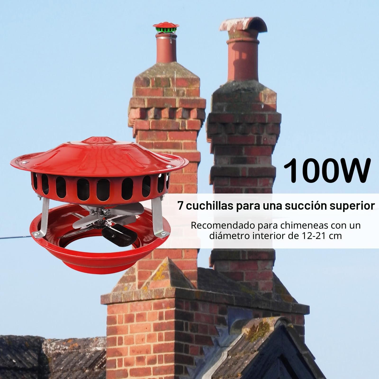 Extractor de humos de 100W, Ventilador de Chimenea de Doble Cabeza de 12-21cm con 7 Aspas Máquina de Humo Silenciosa Extractor de Humos Ventilador de Chimenea