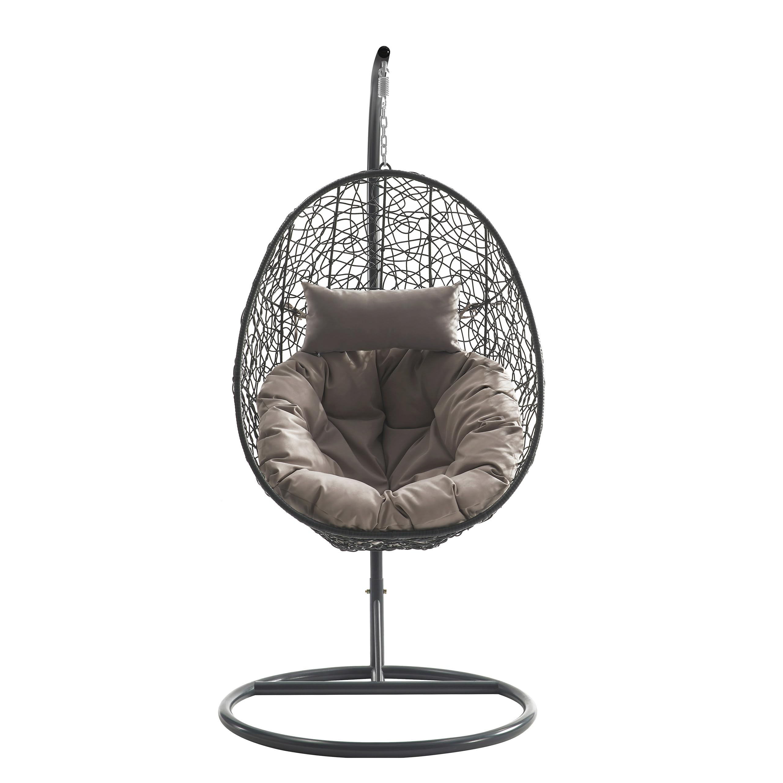 Mirjan24 Hängesessel mit Gestell und Kissen Bordia, Hängestuhl mit Rückenkissen, Hängesitz, Hängekorb, Stahlskelett, Indoor & Outdoor (grau/Kissen: grau)