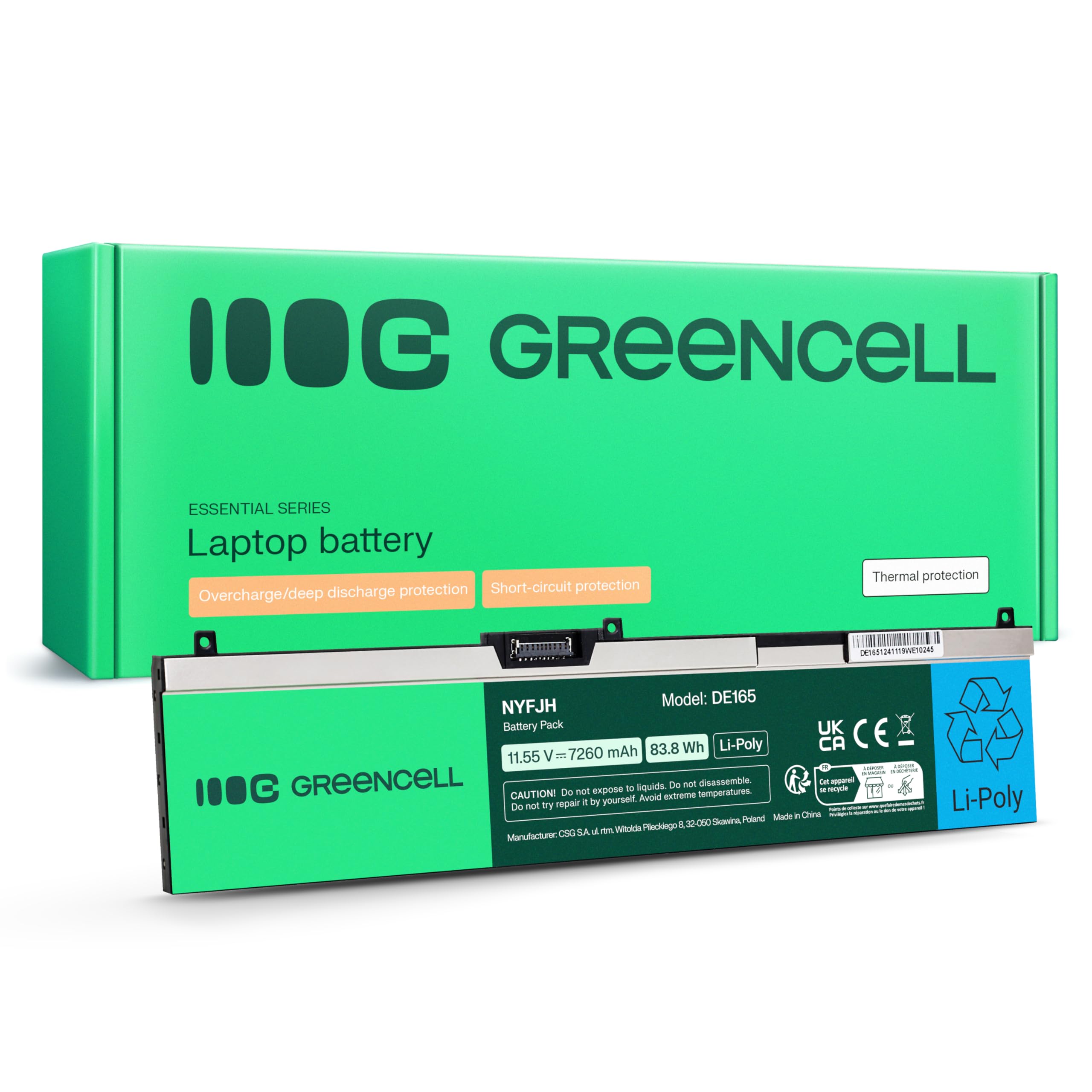 Green Cell NYFJH-6C 0NYFJH 0RY3F9 0VRX0J Li-Poly Akku 7260mAh 83.8Wh 11.55V für Dell Precision 7330 15 7530 7540 7730 7740 – Lange Laufzeit, Hohe Zyklenfestigkeit, Präzise Passform