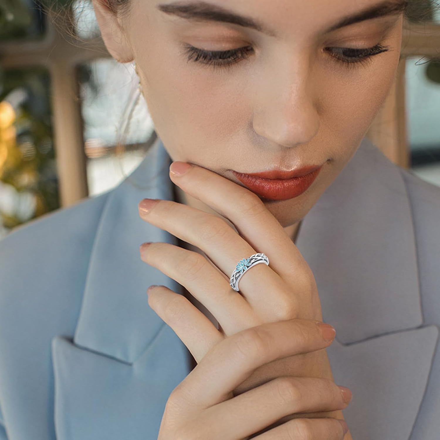 YAFEINI Lotus Fidget Ring S925 Sterling Silver Just Breathe Rings Opal Anxiety Spinner Ring Relief Spin Ban Anxiety Jewelry Gifts for Women Mom - Image 6