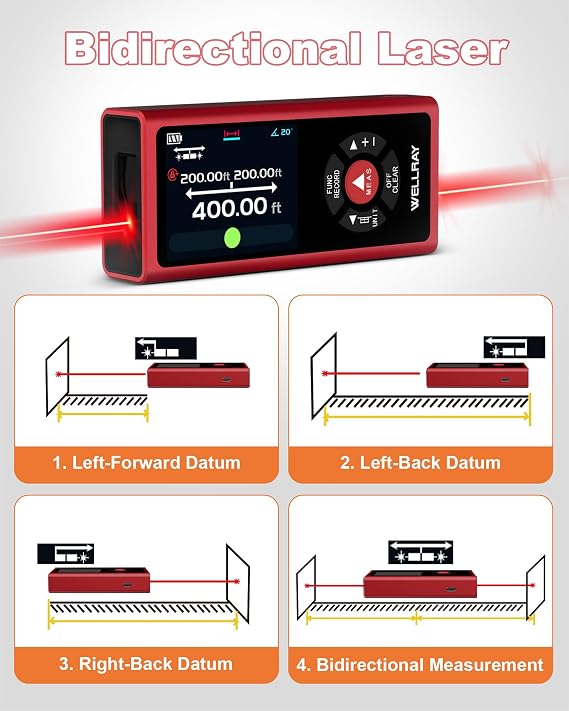 Dual Laser Measuring Tool 393Ft/120M, Bilateral Laser Measure Tool Rechargeable, Laser Distance Measure with 1/8 Accuracy, Dual Laser Measurement Tool with Level, Angle Sensor, Magnetic Back