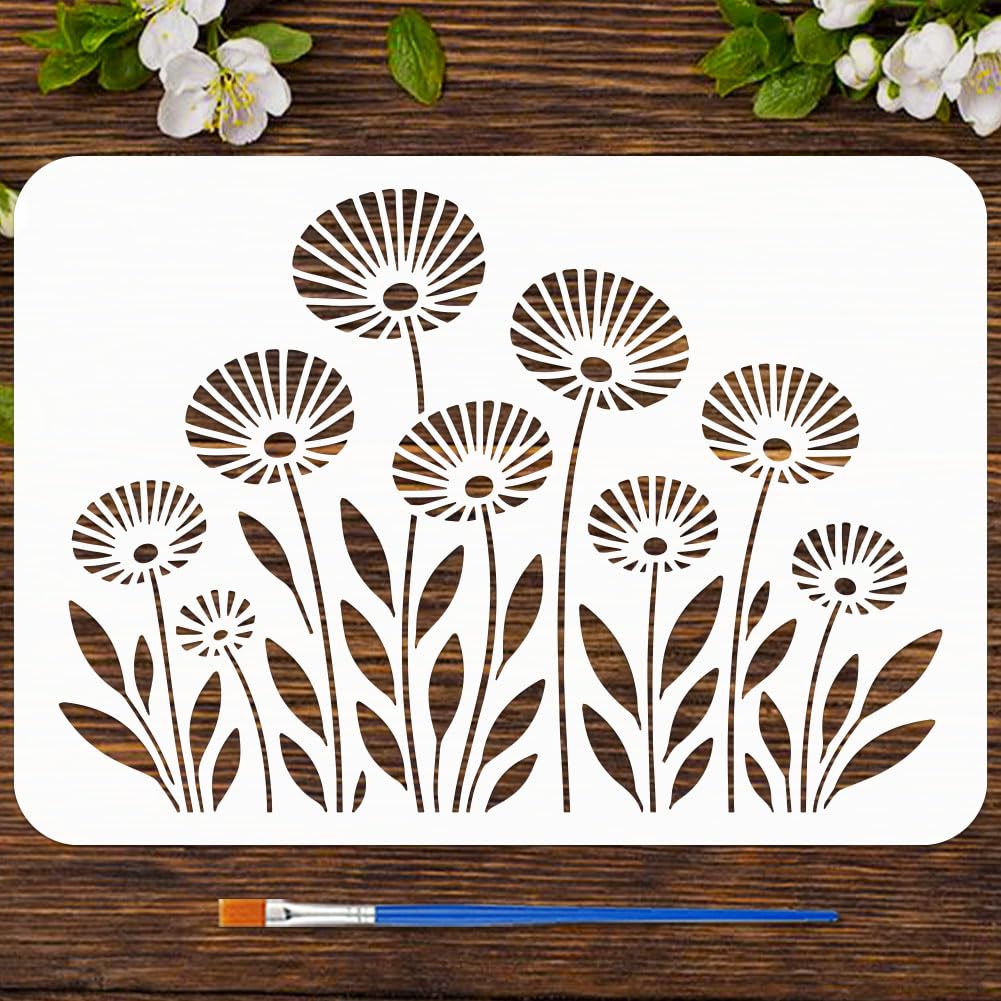 FINGERINSPIRE Plants Stencils with a Brush 29.7x21cm Abstract Flower Painting Stencils Flower Silhouette Stencil PET Plant Themes PET Template for Wood Floor Tile Wall Fabric Furniture DIY โ image 1