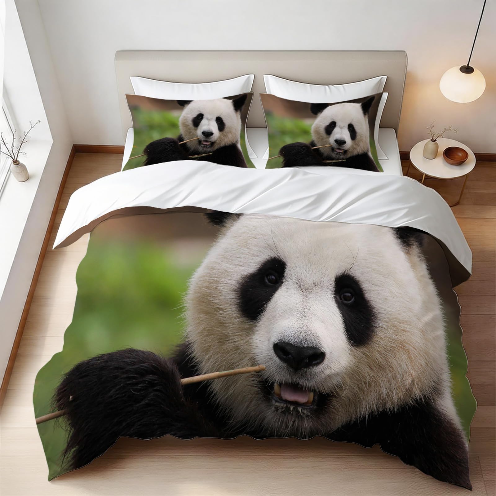 Housse de couette 200x200 panda en microfibre douce avec zip invisible et motif animalier 3D