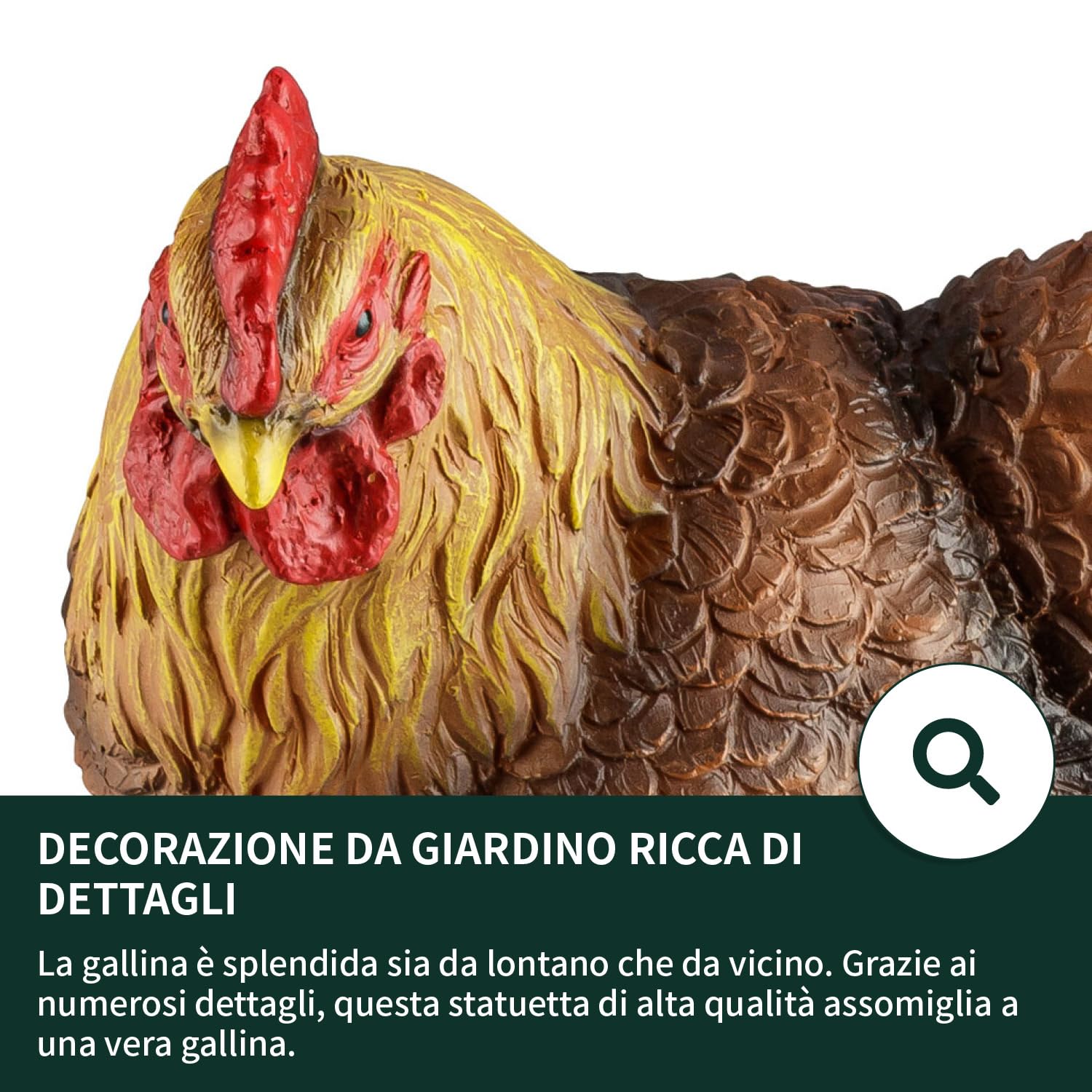 VERDOBA - Gallina Decorativa - Statue da Giardino Animali - in poliresina - Marrone - Dipinta a Mano - Statue Animali Giardino - Statue Giardino per Esterno