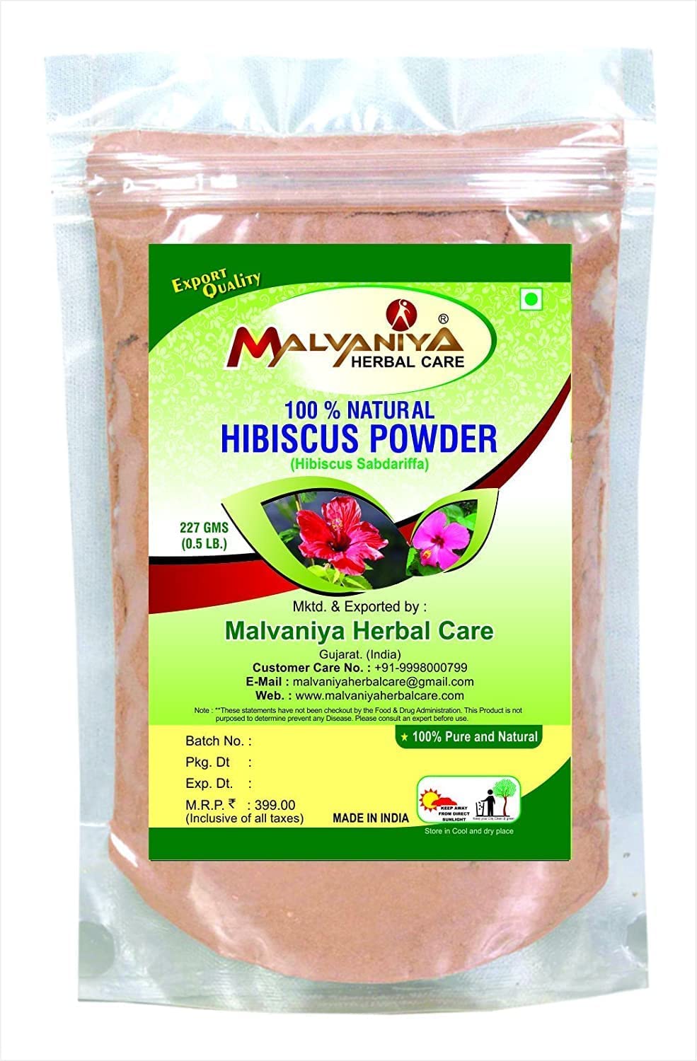 MALVANIYA Herbal Care 100% Natural Hibiscus Powder for Bouncy Hairs (227g)