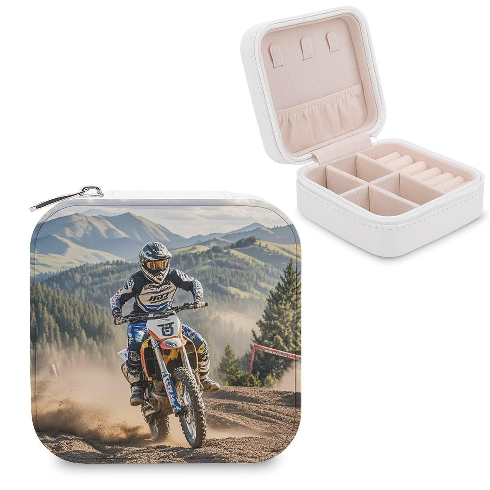 FekiLoot Motocross Travel Jewelry Box Small Jewelry Organizer Storage Case Portable PU Leather Mini Jewellry Travel Case Necklace Ring Storage Organizer Gift for Women