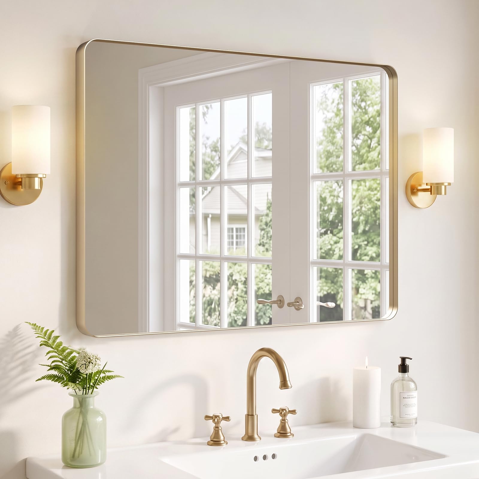 Kosmonia 40x30 Inch Bathroom Vanity Mirror Brushed Champagne Gold