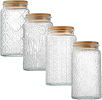Vista 3 de Tarro de vidrio con tapa hermética de bambú, frasco sellado de vidrio vintage de 35 onzas para almacenamiento en encimera de cocina, recipientes