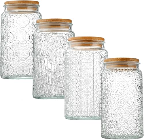 Miniatura 3 de Tarro de vidrio con tapa hermética de bambú, frasco sellado de vidrio vintage de 35 onzas, recipientes de almacenamiento de alimentos de vidrio