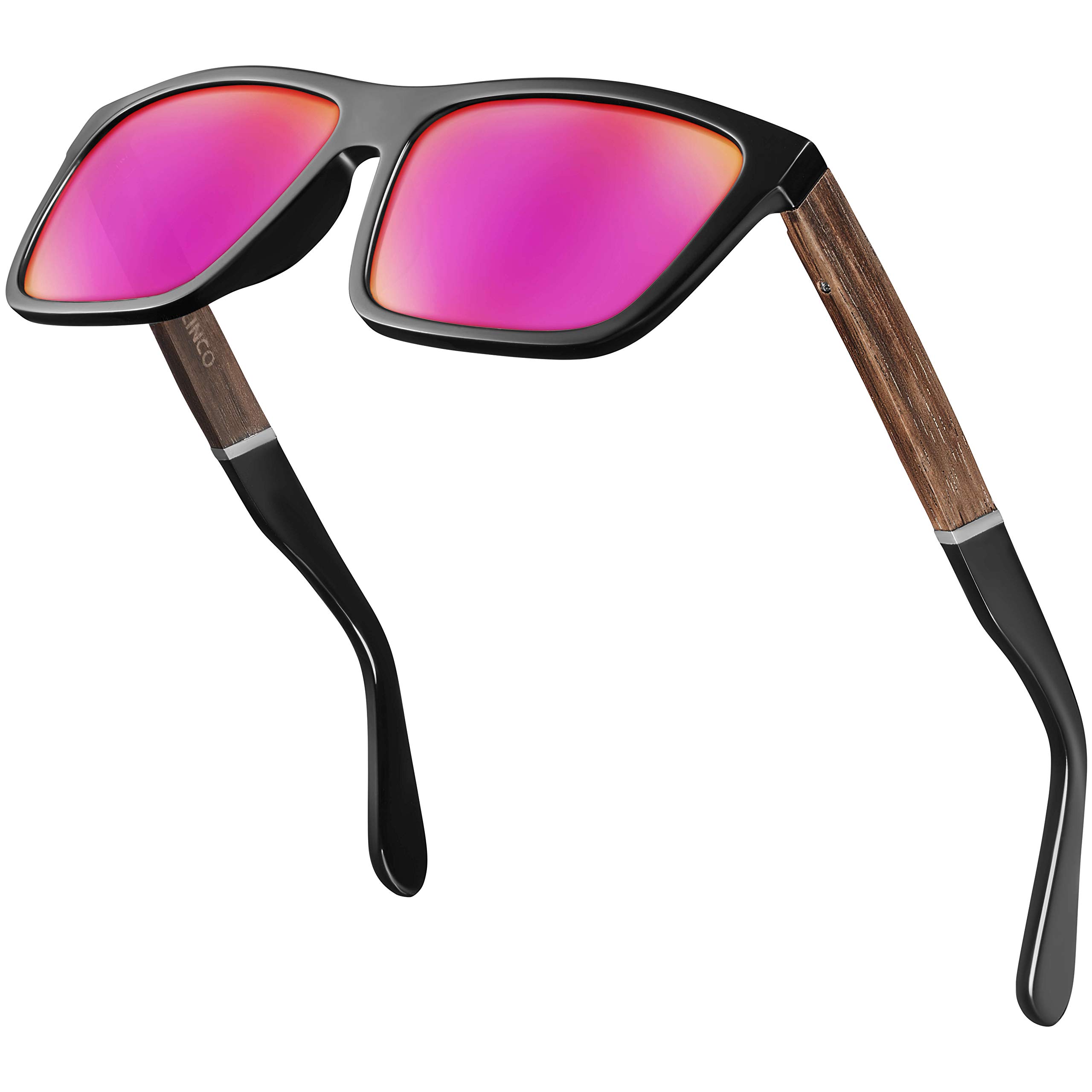 Balinco® Occhiali da sole polarizzati (fatti a mano) con lenti rettangolari e ganci in bambù – adatti per uomo e donna – proteggono dai raggi UV o dai riflessi – in pratico set