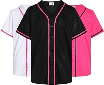 3 Pack Mens Baseball Jerseys Full Button Down Shirts Sports Uniforms Tops Hip Hop Streetwear Outfits