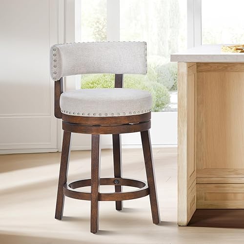 Miniatura 32 de COLAMY Juego de 3 taburetes de bar giratorios de altura de mostrador, modernos taburetes de bar tapizados de 25 pulgadas con respaldo, sillas de bar