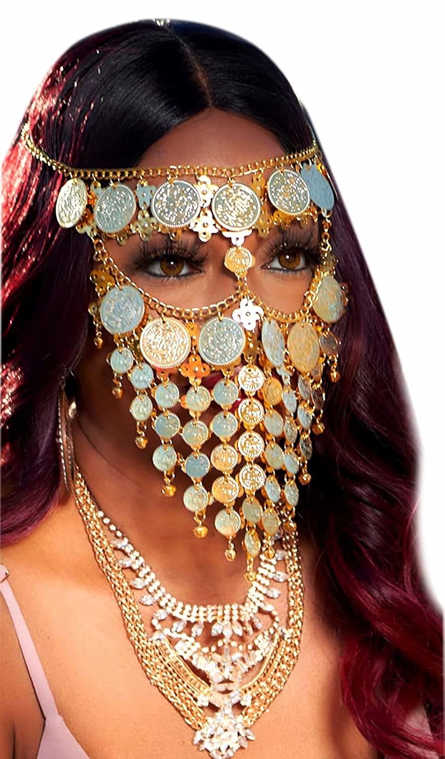 벨리댄스 마스크 베일여자 베일장식 이집트 벨리 댄스 액세서리 코인 베일 페이스 체인 할로윈 의상 주얼리 - G마켓 모바일