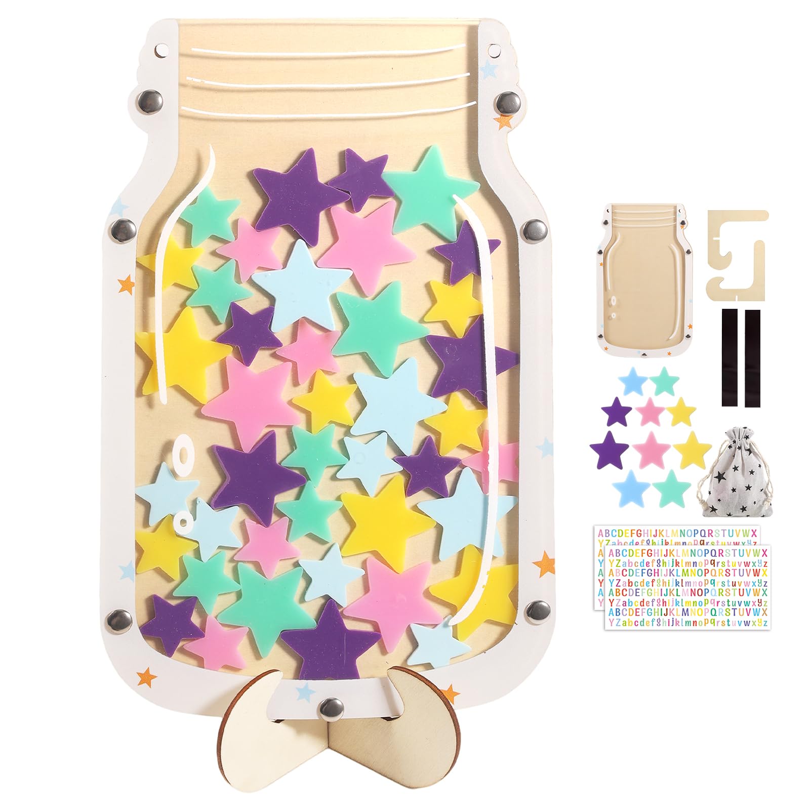 Reward Jar Classroom, Star Jar Reward System, Star Jars for Good Behavior with Colorful Stars, Letter Stickers, Motivational Tool for Home School Classroom Teacher Parent