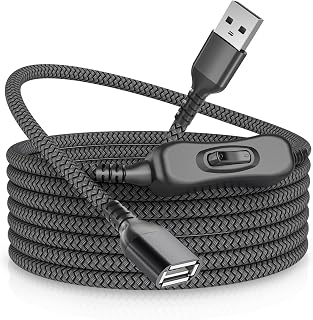 RUXELY USB Extension Cable with On/Off Switch 6.6FT,Type A Male to Female Power Charger Cord,Toggle Controller Switcher Extender Line for LED Desk Lamp, LED Strips,USB Fan, Light etc. Long