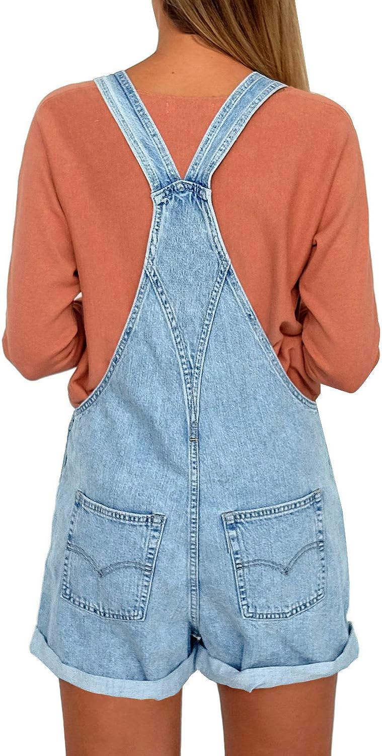 luvamia Women's Casual Adjustable Strap Cuffed Hem Denim Bib Overalls Shorts Romper - Image 2