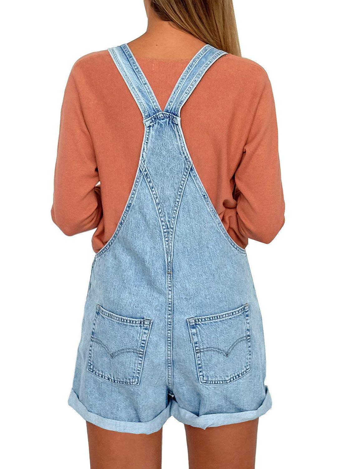 Roskiky Salopette en jean pour femme avec sangles à boucle et poches à ourlet