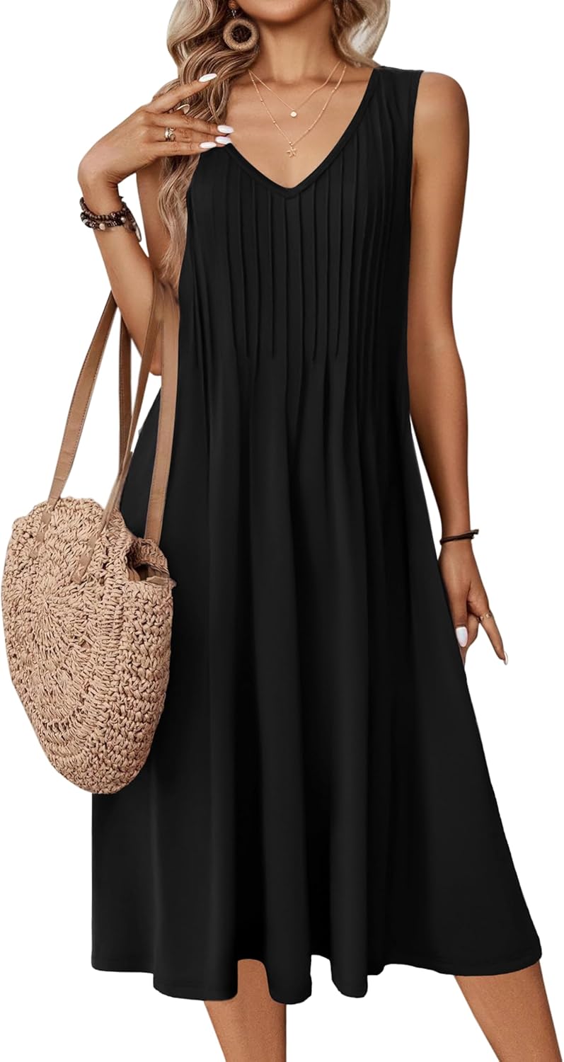 Zeagoo Summer casual dress sleeveless midi swing tank sundress.