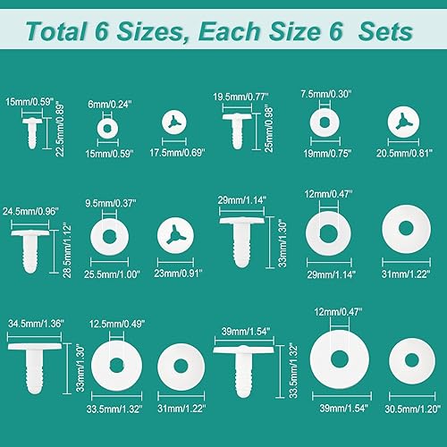 Miniatura 3 de PH PandaHall 36 juegos de juntas para manualidades, juntas de seguridad de doble capa, 6 tamaños, articulaciones de animales movibles, extremidades,