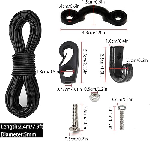 Miniatura 3 de Kit de aparejo de cubierta de cuerda elástica para kayak de alta calidad, 8 pies, color negro con tornillos y 2 ganchos en J, accesorio de canoa