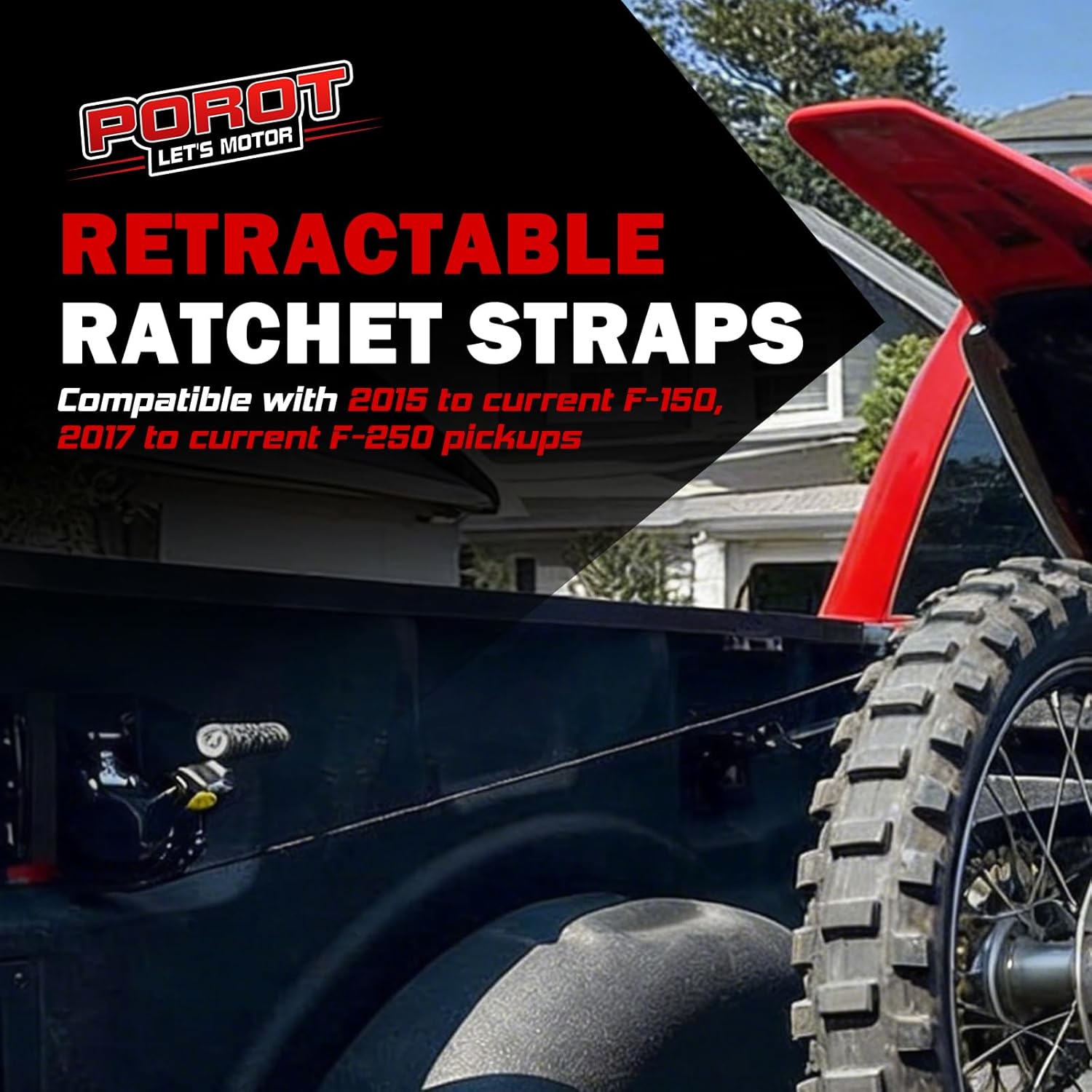 Retractable Ratchet Strap Compatible with 2015-2025 Ford F150 & 2017-2025 F250/F350/F450/F550 Super Duty, 1 Inch x 9.2 Feet(1,500lb Break Strength) Truck Bed Tie Down System (2 Pack)