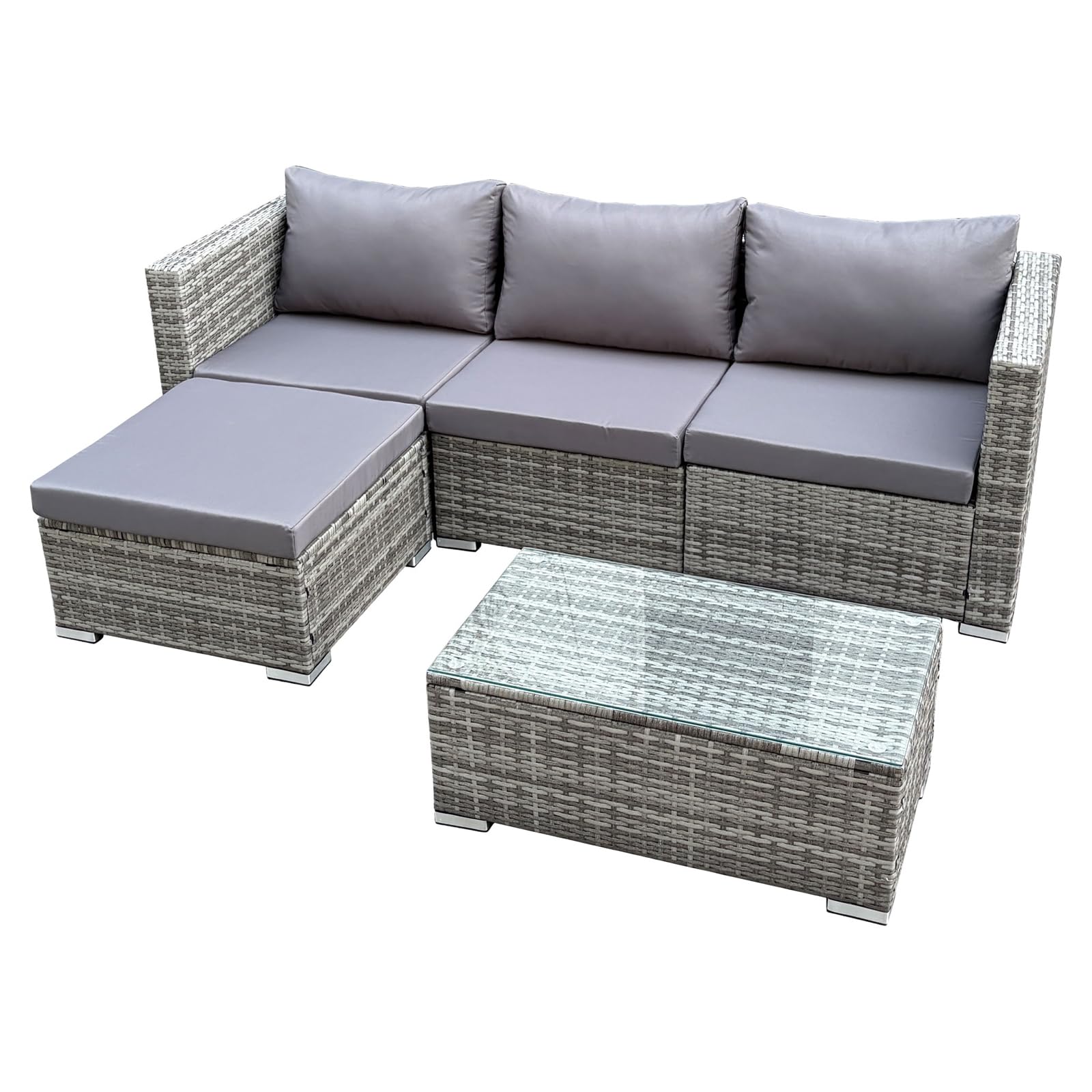 SVITA Queens Gartenlounge 5-teilig Polyrattan Lounge Set wetterfest Garten Terrasse Balkon inkl. Kissen Glas Tisch Grau