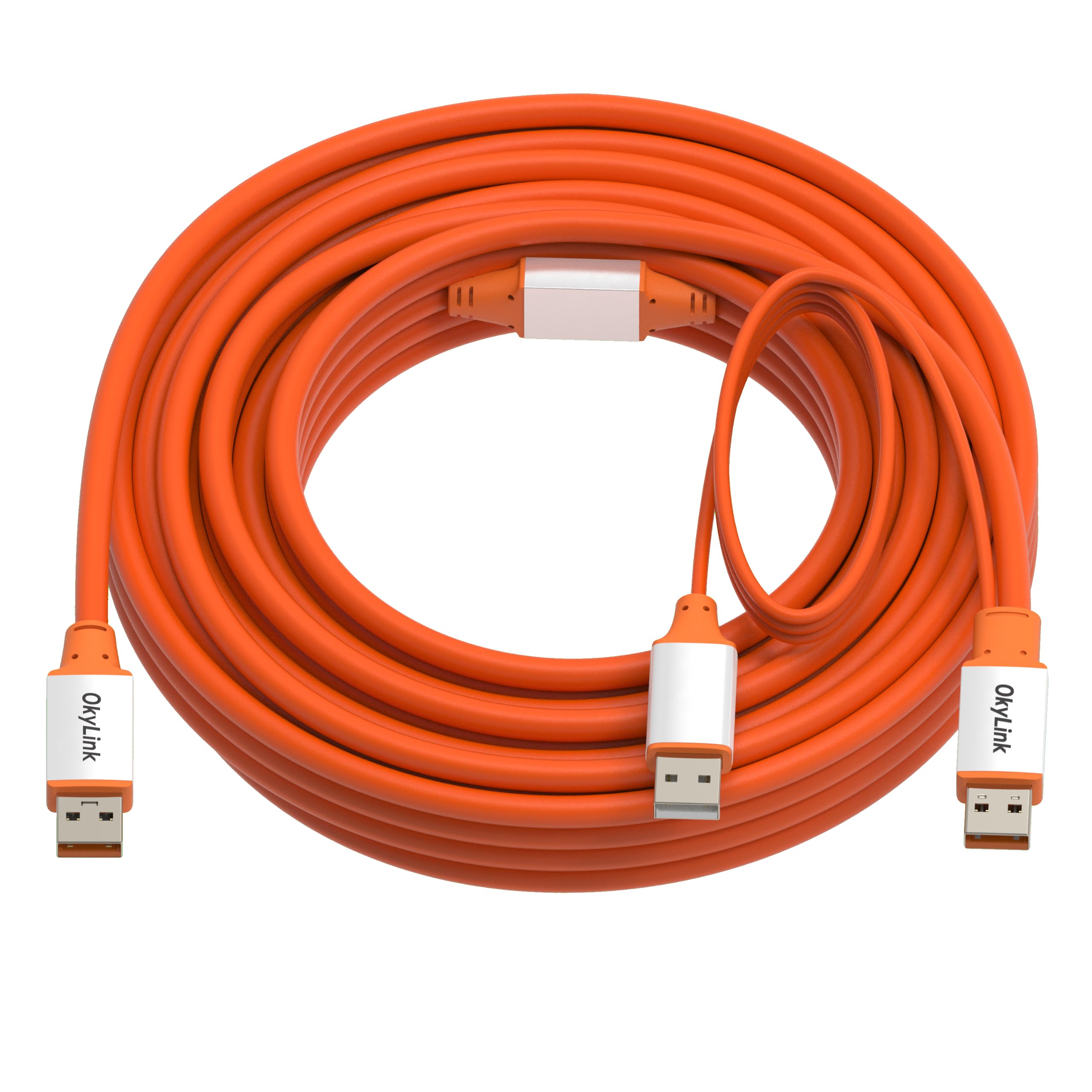 OkyLink Cable activo USB 3.2 Gen 2 A a A macho a macho de 10 Gbps, 32 pies | 10 m con alimentación externa, largo alcance, naranja, para equipos industriales y sistemas de seguridad