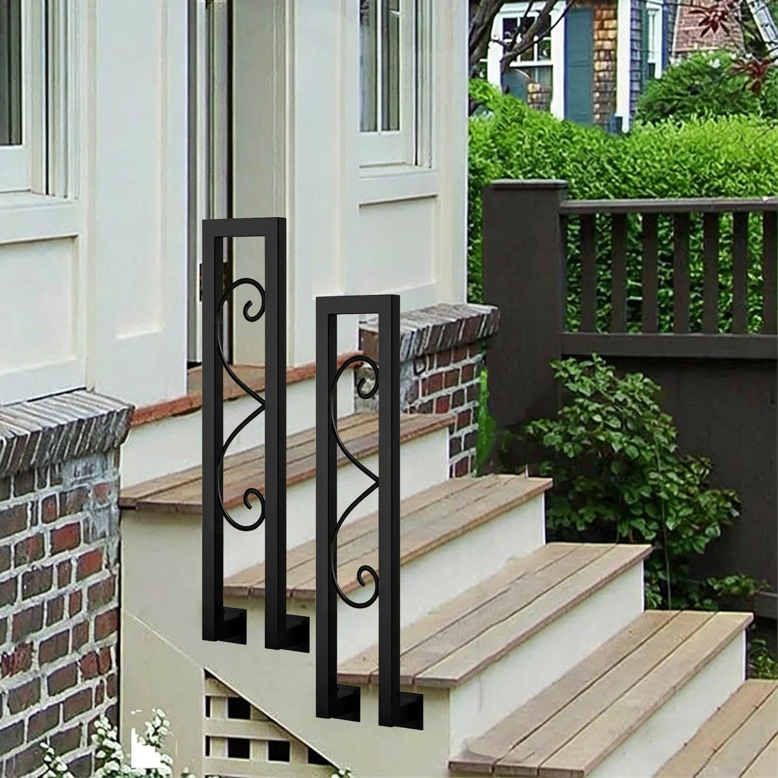 U-Shaped Hand Rail for Outdoor Stair Side Mount Handrail | Industrial Iron Stair Railing Guardrail Fit 1 Step｜Banister Handrails Safety Support Poles 35~100cm(B,75cm/30in)