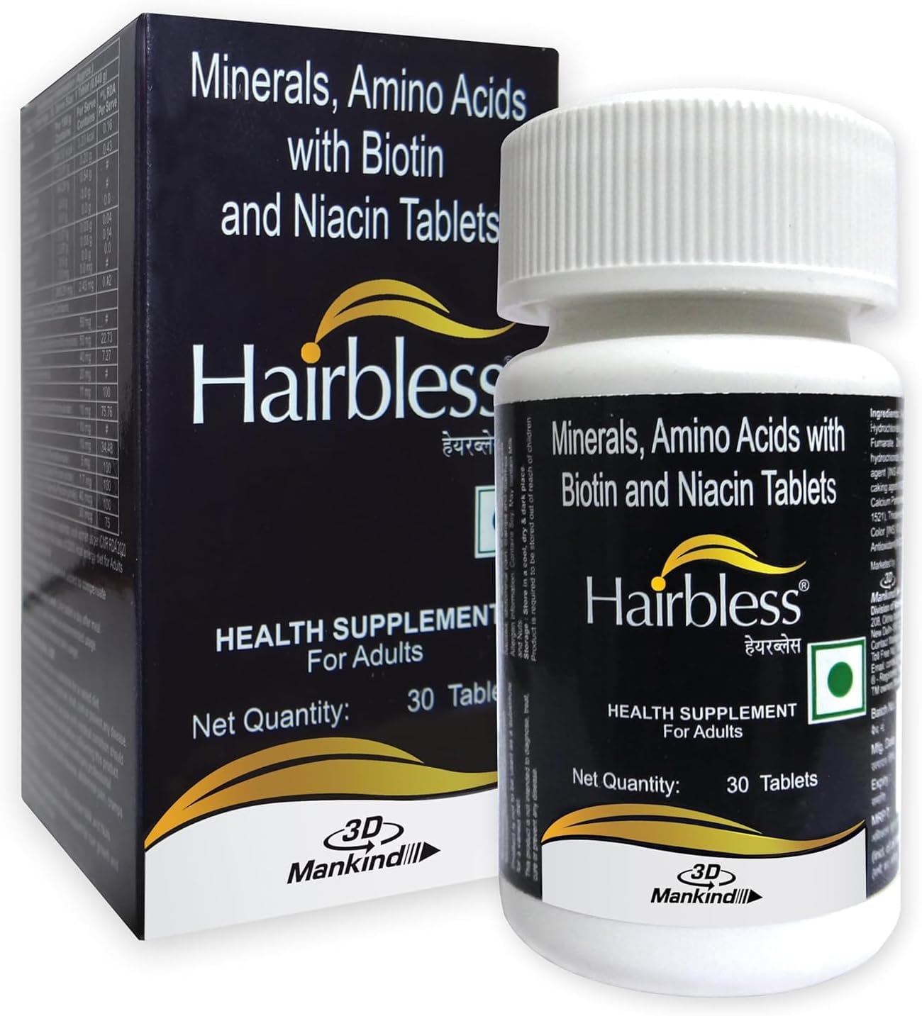 Mankind HairBless Hair Supplement | with Biotin and Niacin | Gluten Free | Amino Acid, Minerals and Vitamins | Enriched with L-Cystiene | 30 Tablets
