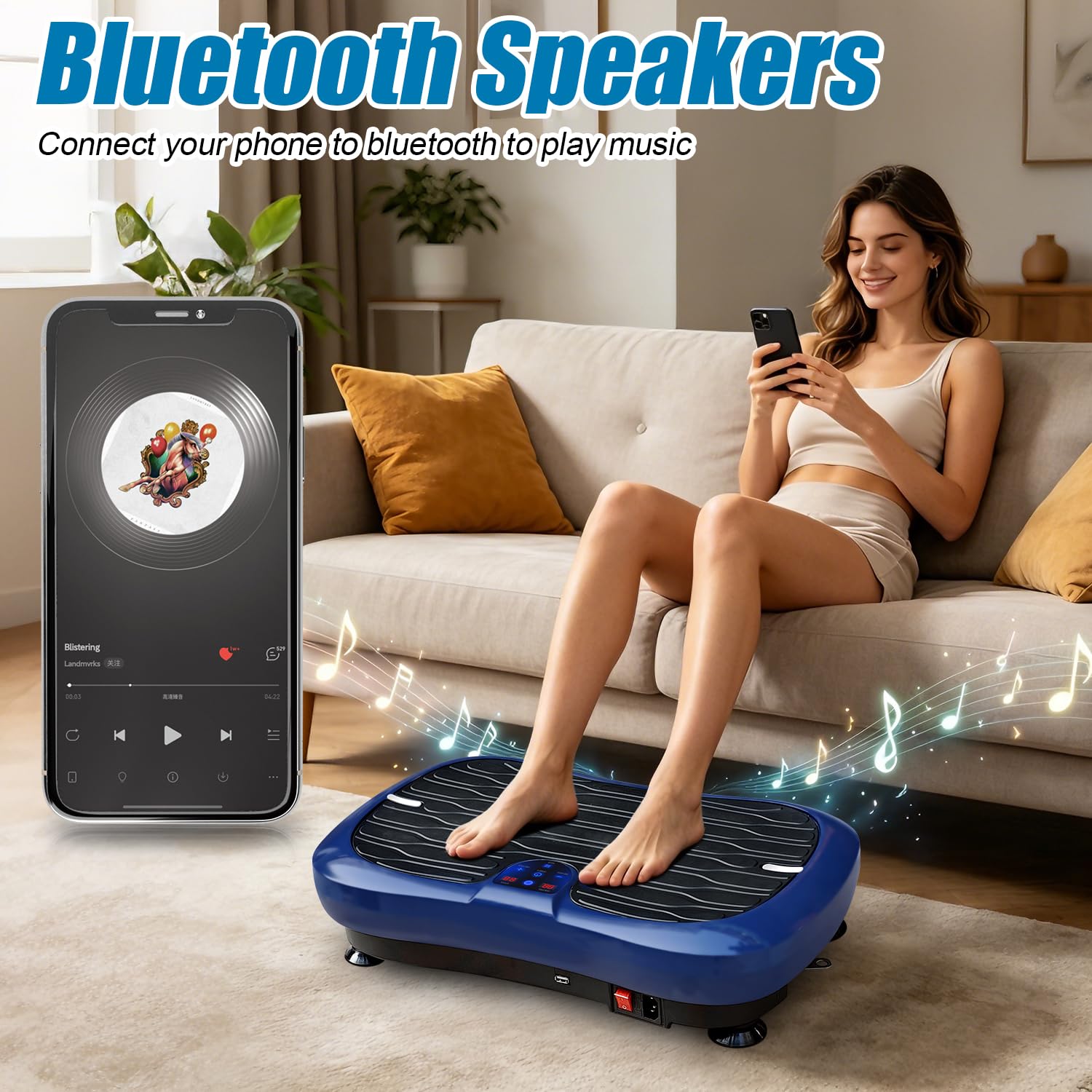 Vibrationsplatte - Rüttelplatte Sport für Zuhause - 99 Intensitätsstufen - 5 Trainingsprogramme - Vibrationsboard für Ganzkörpertraining, Muskelaufbau, Bluetooth Lautsprecher, 120KG Tragkraft