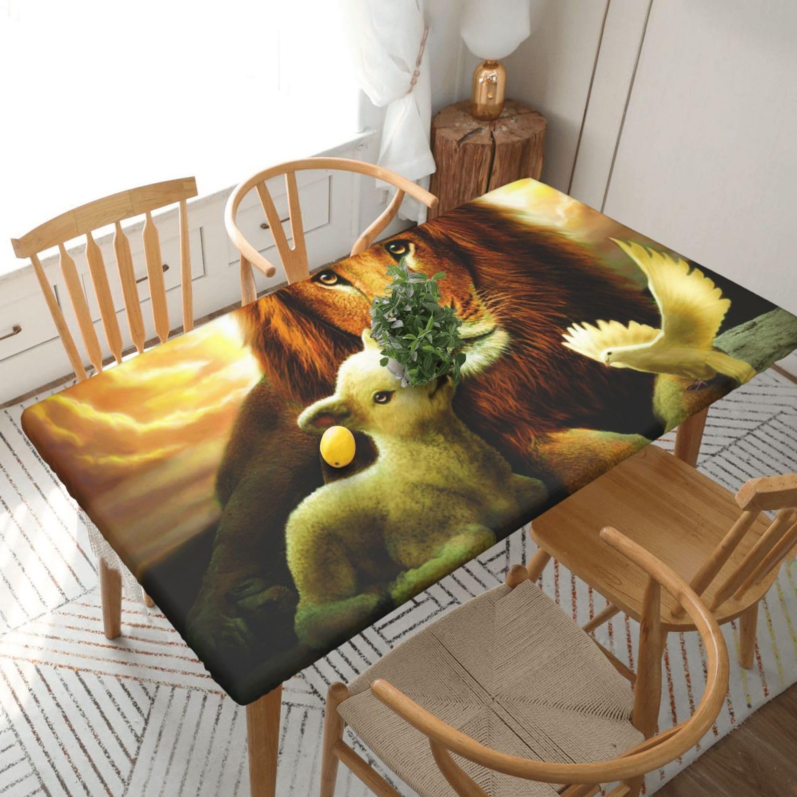 BNVSADC Sunset Lion Lamb Bird Printed 5FT Tablecloth Polyester Kitchen Water Resistant Table Cloth Dining Table Decoration Table Covers, 152x76 CM