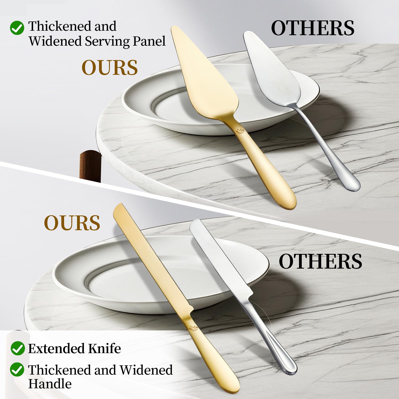 Juego de corte de tartas para boda, cuchillo extendido para tartas y servidor, acero inoxidable grueso, cortador de tartas de 13 pulgadas, espátula para tartas de 10.5 pulgadas, ideal para regalo de