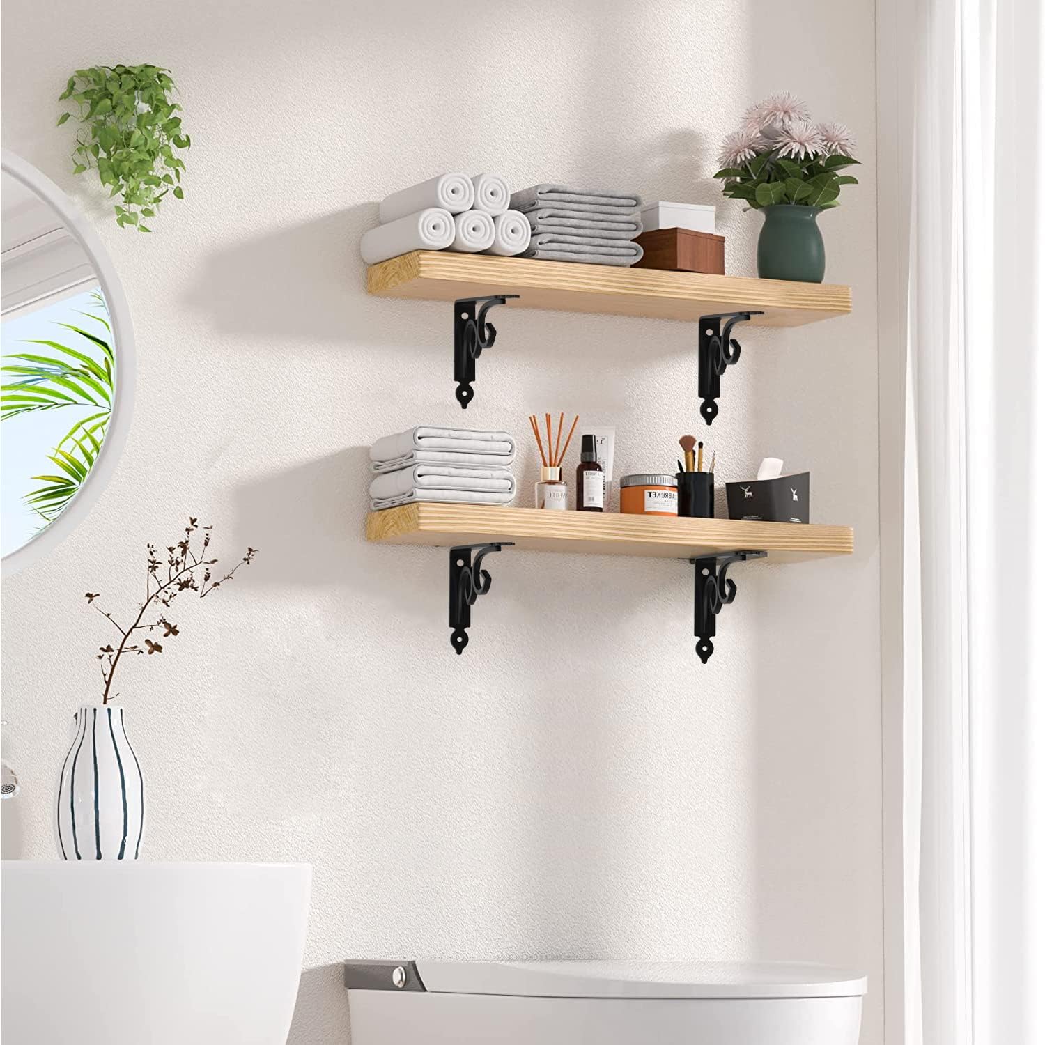 Decorative Shelf Brackets,8 inches Wall Mounted Floating Shelf Bracket for 2 Pack Heavy Duty Rustic Iron Metal Corner Brace Shelf Supporter Black