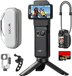 SJCAM C400 vlogカメラ 4K POCKET|7時間連続撮影|手ブレ補正搭載 アクションカメラ 小型|ハンドルコントローラー 三脚 磁気ストラップ付属|デュアルタッチスクリーン ウェアラブルボディカム|8倍ズーム POVカメラ|スキー/バイク/自転車/ヘルメット撮影対応 XYDL